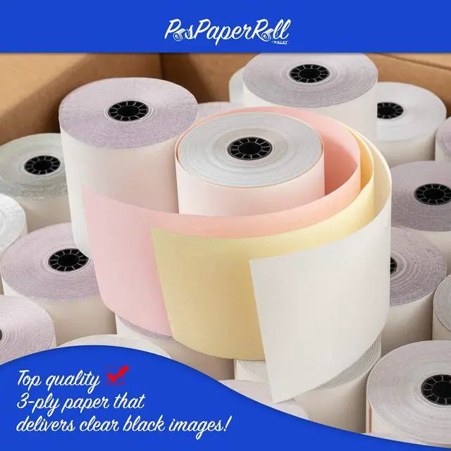 Alt view image 2 of 4 - 3" x 65' 3 PLY WHITE/CANARY/PINK CASH REGISTER PRINTER POS PAPER ROLL 50 ROLLS/CASE