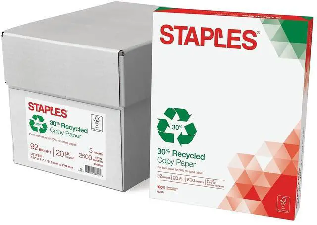 Main image of 30% Recycled Copy Paper, 8.5x11 In, 20 lb, 92 Bright, 5/Ctn | Eco-friendly multipurpose paper for everyday office, school & home printing