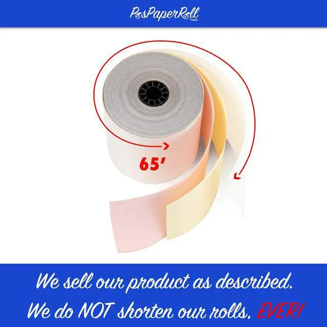 Alt view image 4 of 4 - 3" x 65' 3 PLY WHITE/CANARY/PINK CASH REGISTER PRINTER POS PAPER ROLL 50 ROLLS/CASE
