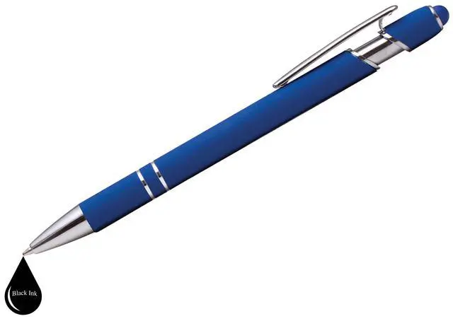 Alt view image 4 of 7 - ExpressDesigns - Premium Custom Pens with Stylus | Burst of Color | Personalized Soft Touch Metal Printed Name Pens w/Black Ink - Imprinted w/Logo or Message - 12 pcs/pack (Dark Blue)