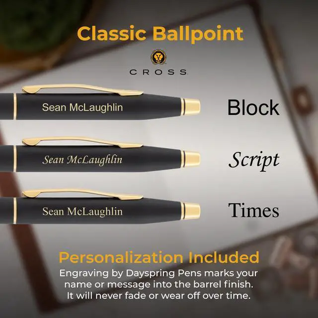 Alt view image 3 of 7 - Cross Classic Century Personalized Ballpoint Pen in Black with Gold Trim | Engraved Pen for Executives, Graduation, Retirement, Career Advancement