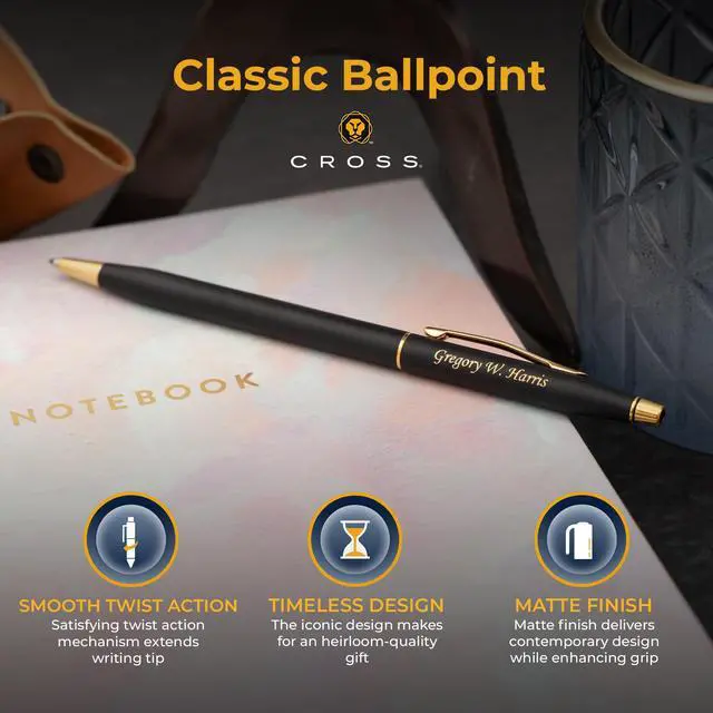 Alt view image 4 of 7 - Cross Classic Century Personalized Ballpoint Pen in Black with Gold Trim | Engraved Pen for Executives, Graduation, Retirement, Career Advancement