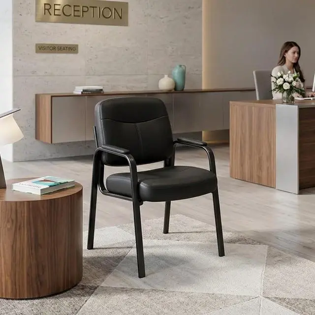 Alt view image 2 of 7 - Waiting Room Chairs, PU Leather Padded Arms, Set of 2 | Office reception, conference rooms, clinics, metal frame, no wheels, thick padded seats, ergonomic backrests, home study