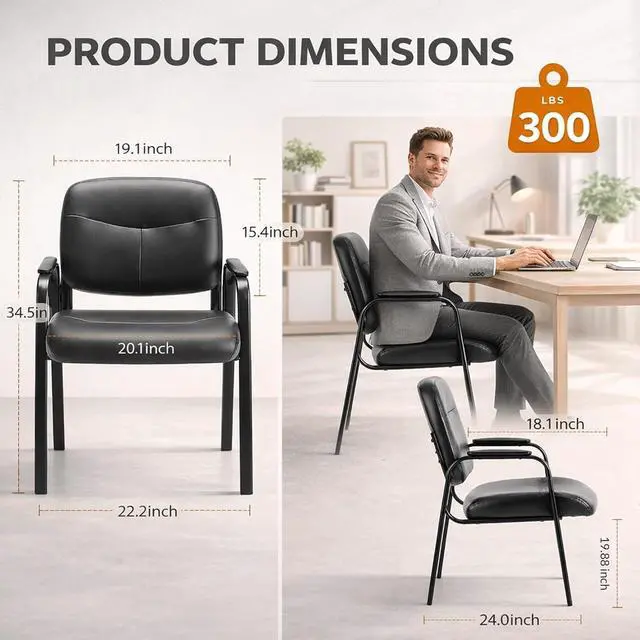 Alt view image 3 of 7 - Waiting Room Chairs, PU Leather Padded Arms, Set of 2 | Office reception, conference rooms, clinics, metal frame, no wheels, thick padded seats, ergonomic backrests, home study