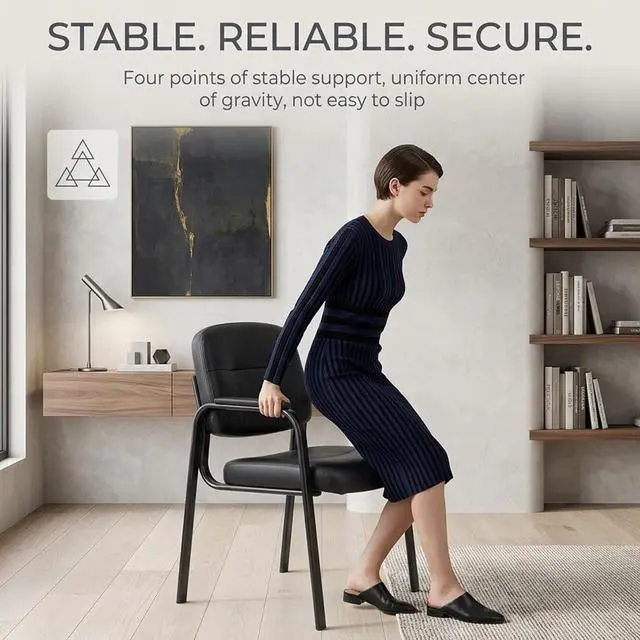 Alt view image 7 of 7 - Waiting Room Chairs, PU Leather Padded Arms, Set of 2 | Office reception, conference rooms, clinics, metal frame, no wheels, thick padded seats, ergonomic backrests, home study