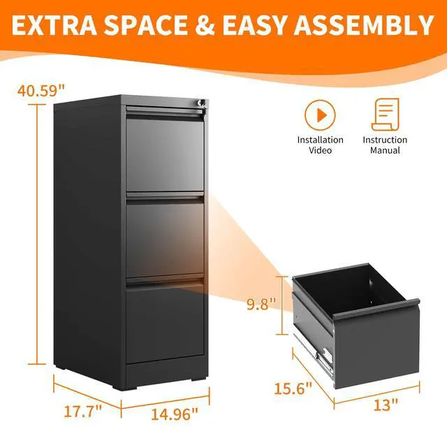 Alt view image 2 of 6 - Metal File Cabinet with Drawer Heavy Duty Locking File Cabinets | Home Office Steel Filing Cabinet Vertical File Cabinets for Legal/Letter Size File,Assembly Required