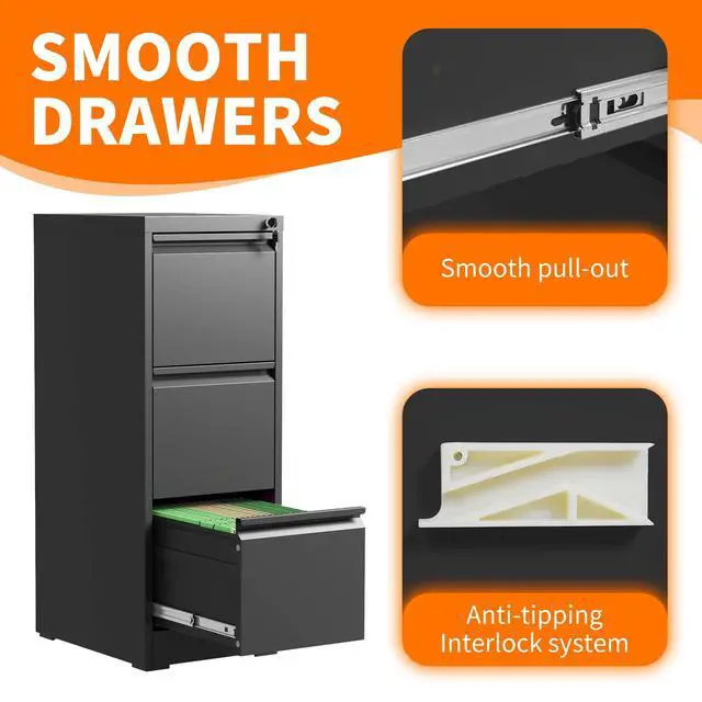 Alt view image 3 of 6 - Metal File Cabinet with Drawer Heavy Duty Locking File Cabinets | Home Office Steel Filing Cabinet Vertical File Cabinets for Legal/Letter Size File,Assembly Required