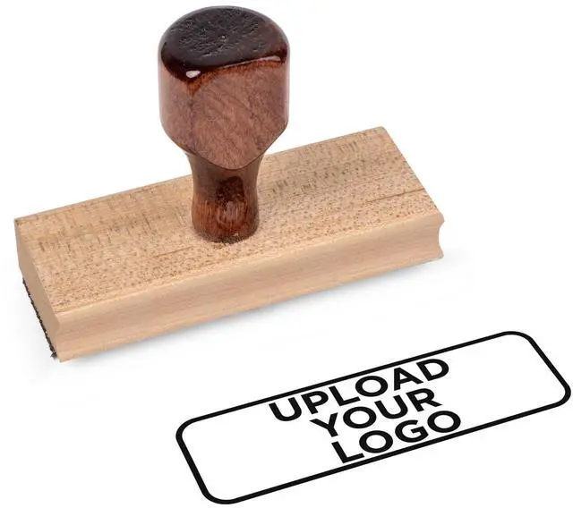 Main image of Personalized Rubber Hand Stamp, Wood Handle with Custom Logo | Multiple Size Options Available | Upload Your Own Logo (1"x3")