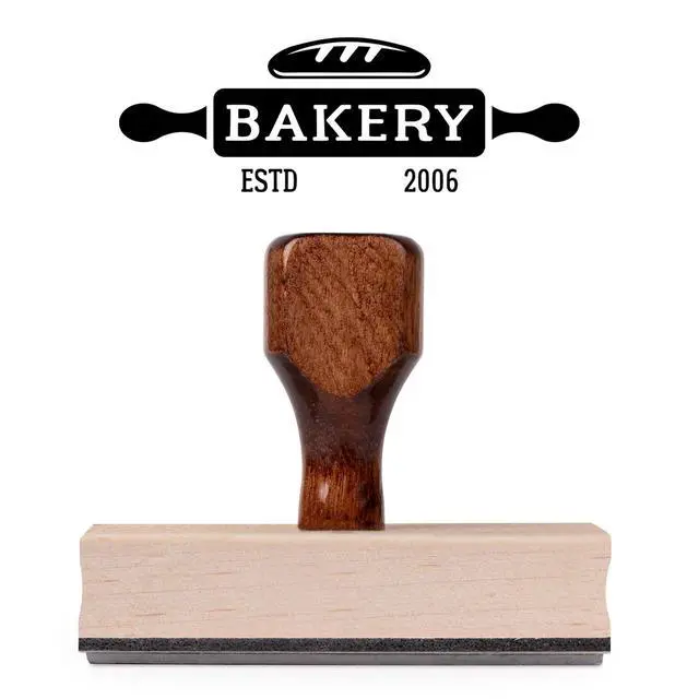 Alt view image 2 of 7 - Personalized Rubber Hand Stamp, Wood Handle with Custom Logo | Multiple Size Options Available | Upload Your Own Logo (1"x3")