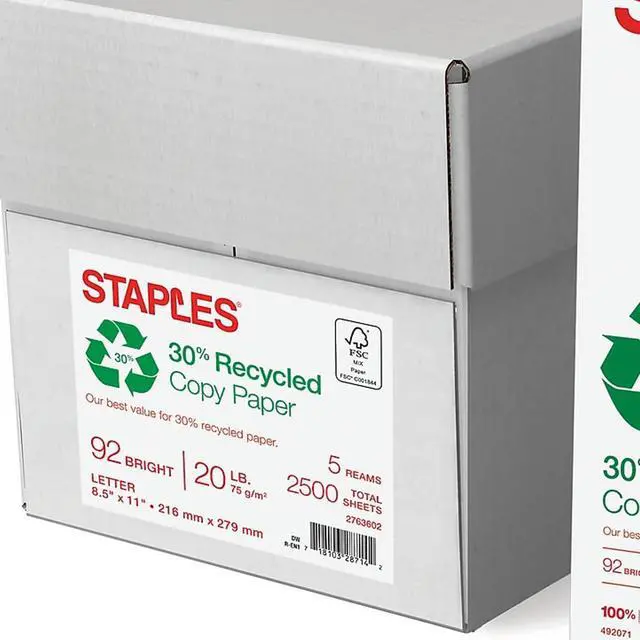 Alt view image 3 of 5 - 30% Recycled Copy Paper, 8.5x11 In, 20 lb, 92 Bright, 5/Ctn | Eco-friendly multipurpose paper for everyday office, school & home printing
