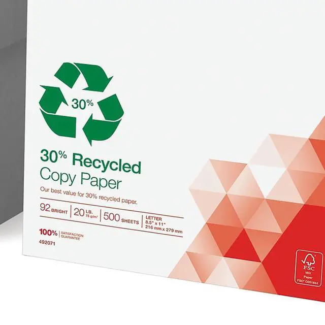 Alt view image 4 of 5 - 30% Recycled Copy Paper, 8.5x11 In, 20 lb, 92 Bright, 5/Ctn | Eco-friendly multipurpose paper for everyday office, school & home printing