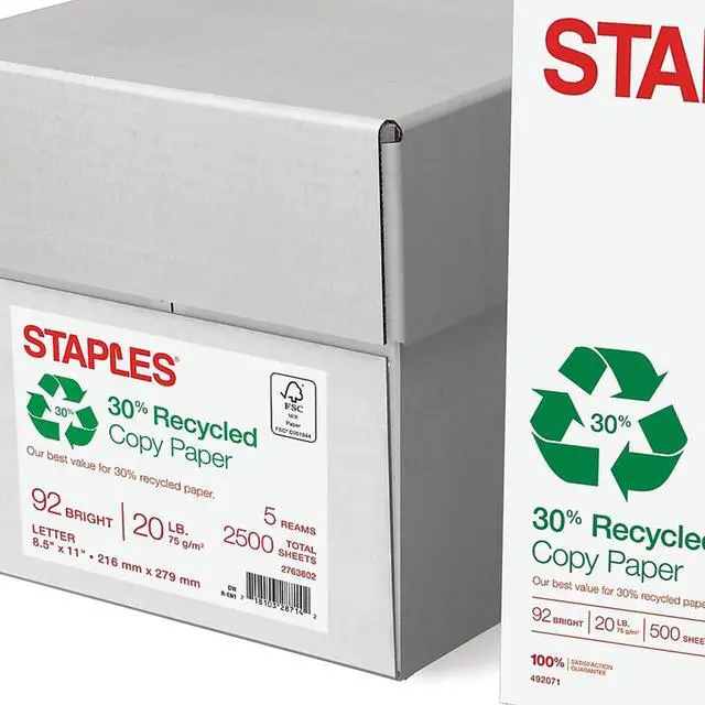 Alt view image 5 of 5 - 30% Recycled Copy Paper, 8.5x11 In, 20 lb, 92 Bright, 5/Ctn | Eco-friendly multipurpose paper for everyday office, school & home printing