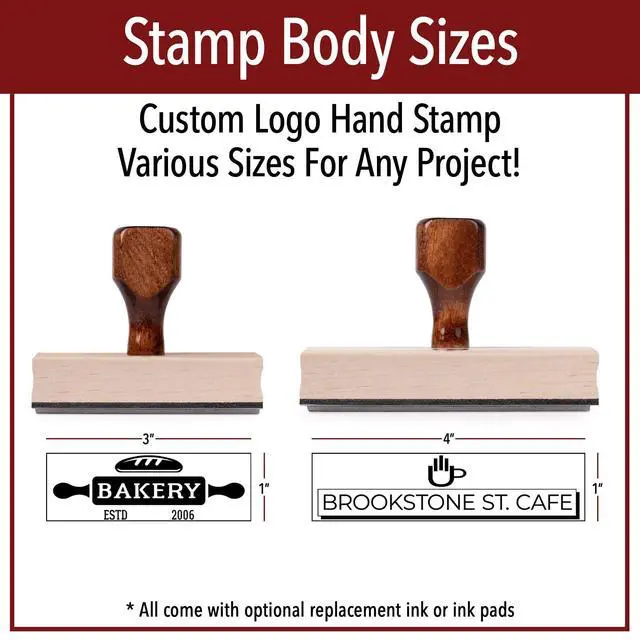 Alt view image 6 of 7 - Personalized Rubber Hand Stamp, Wood Handle with Custom Logo | Multiple Size Options Available | Upload Your Own Logo (1"x4")