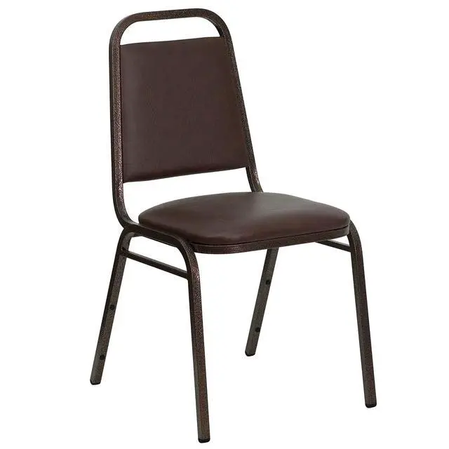 Alt view image 3 of 7 - Brown Vinyl Trapezoidal Back Stacking Banquet Chair | Copper Vein Frame, Vinyl Upholstery