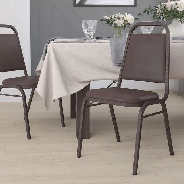 Main image of Brown Vinyl Trapezoidal Back Stacking Banquet Chair | Copper Vein Frame, Vinyl Upholstery