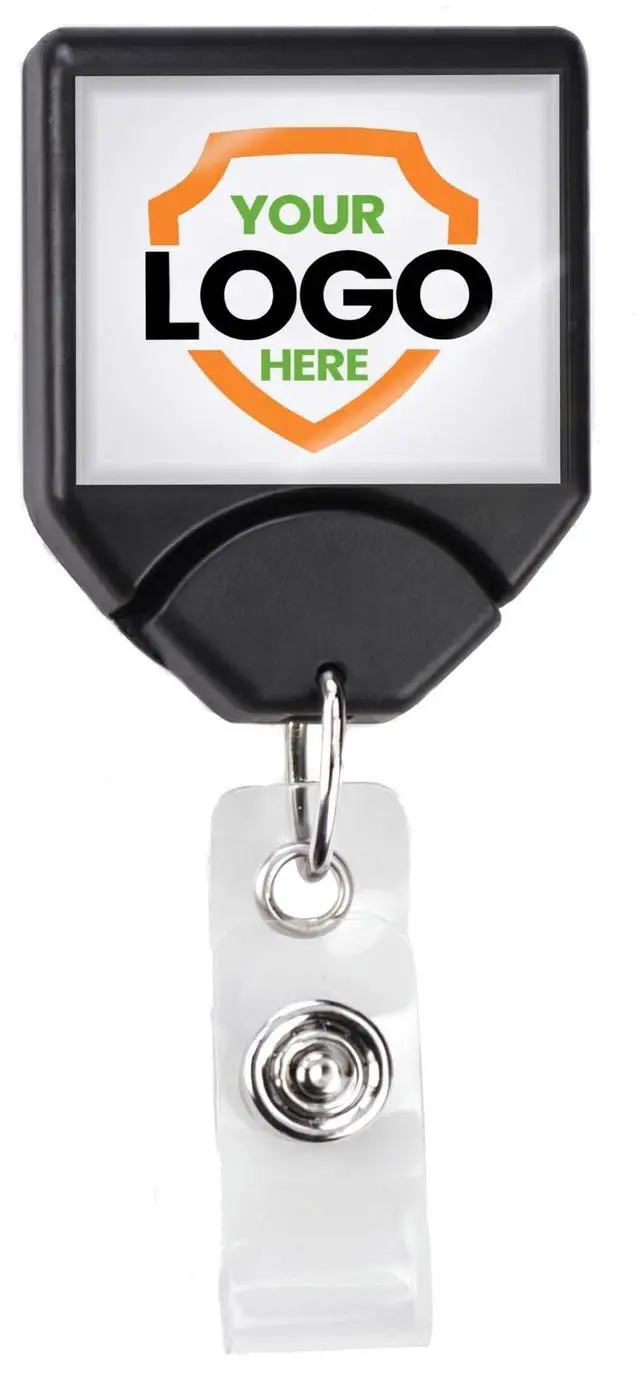 Main image of Bulk 25 Pack - Custom Logo Retractable Badge Reel with Dome Label - Heavy Duty Personalized No Twist B-Reel with Swivel Alligator Clip for Nurses, Office, Security Workers by