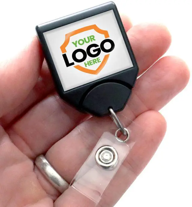 Alt view image 2 of 6 - Bulk 25 Pack - Custom Logo Retractable Badge Reel with Dome Label - Heavy Duty Personalized No Twist B-Reel with Swivel Alligator Clip for Nurses, Office, Security Workers by