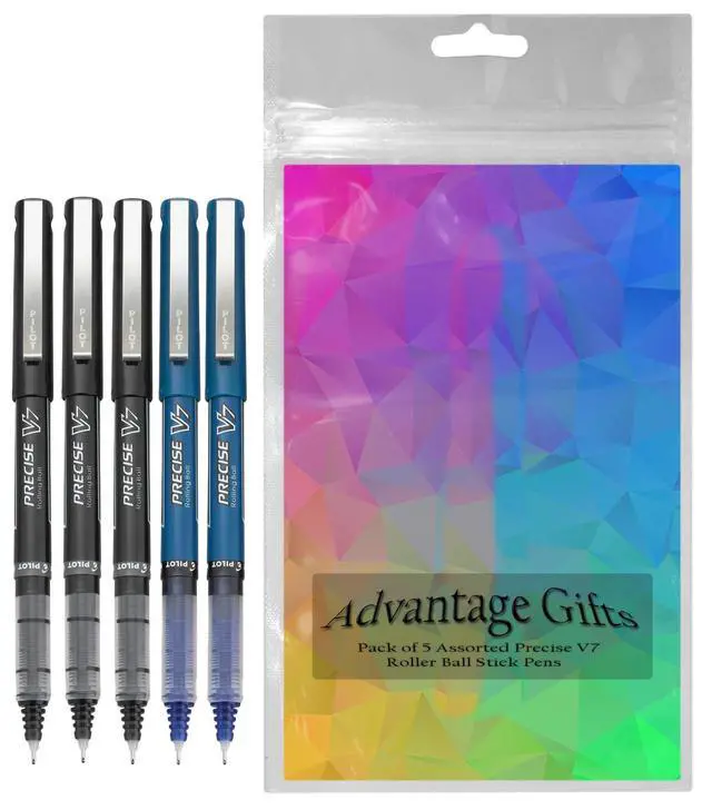 Alt view image 2 of 7 - Precise V7 Stick Rolling Ball Pens, Fine Point (.7mm), Assorted Colors Black/Blue Ink, 5-pk;