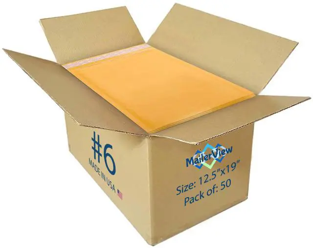 Main image of Kraft Bubble Mailers 12.5x19.5, Self Seal Padded Envelopes #6, 50 Pack | Holds Clothing & Bulk Items, No Tape Needed, Cushioned Protection, Tear-Resistant Yellow Kraft, Made in USA