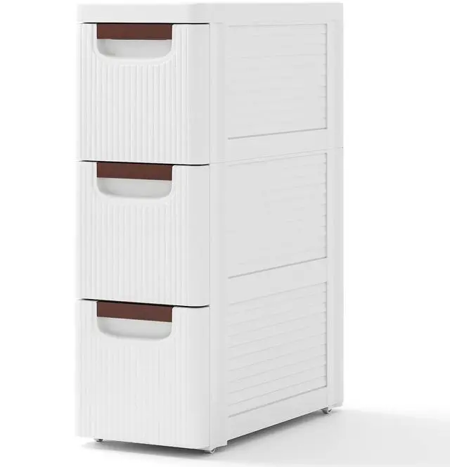 Main image of 3 Drawers Storage Cart, Narrow Plastic Dresser, Rolling Organizer Cart for Office Classroom Bedroom Bathroom Art Craft Supplies, Mobile Slim Utility Cart on Wheels (7.5"x16.5"x22.5")