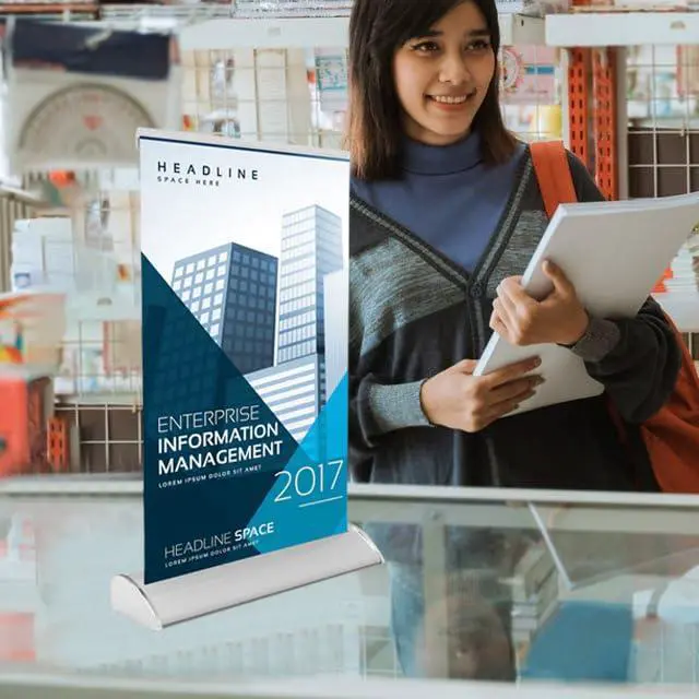 Alt view image 2 of 4 - Tabletop Retractable Banner, Silver Aluminum Stand, 8.5 x 11, Customizable Print, Custom Mini Retractable Banner (Silver (hardware), 8.5 x 11)