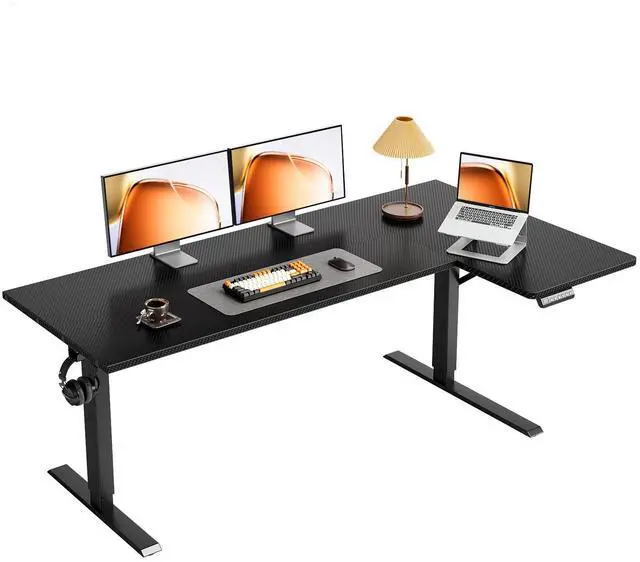 Main image of 63" Reversible L Shaped Electric Standing Desk, Carbon Fiber Black | Corner Height Adjustable Computer Table, Stand Up Desk with 3 Memory Presets, Reinforced Frame for Home Office, Workstation