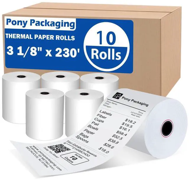 Main image of 10 Rolls 3 1/8 x 230 Thermal Paper Receipt Rolls Cash Register POS Receipt, Thermal Ppaper Rolls Fits All Credit Card Terminal BPA Free Receipt Paper-, White