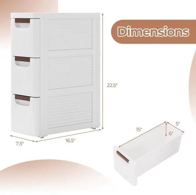 Alt view image 3 of 7 - 3 Drawers Storage Cart, Narrow Plastic Dresser, Rolling Organizer Cart for Office Classroom Bedroom Bathroom Art Craft Supplies, Mobile Slim Utility Cart on Wheels (7.5"x16.5"x22.5")
