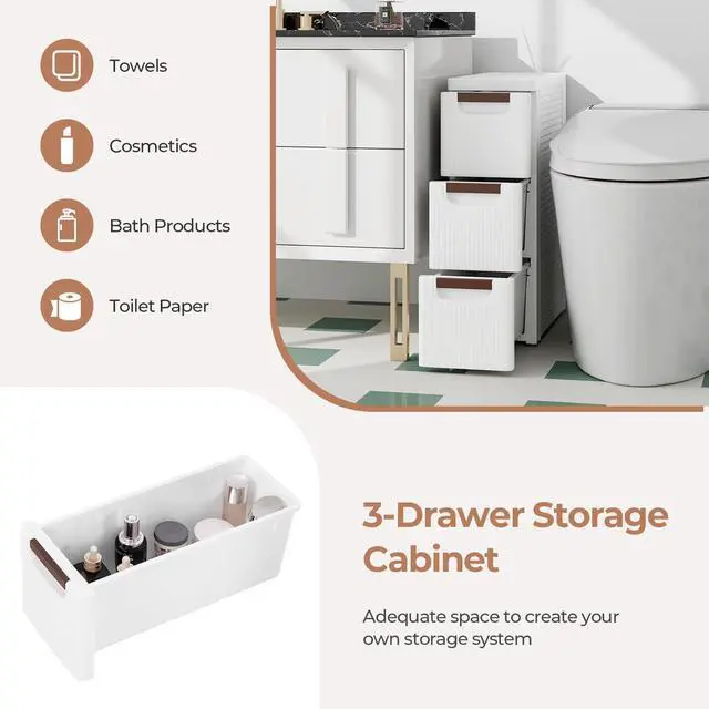 Alt view image 6 of 7 - 3 Drawers Storage Cart, Narrow Plastic Dresser, Rolling Organizer Cart for Office Classroom Bedroom Bathroom Art Craft Supplies, Mobile Slim Utility Cart on Wheels (7.5"x16.5"x22.5")