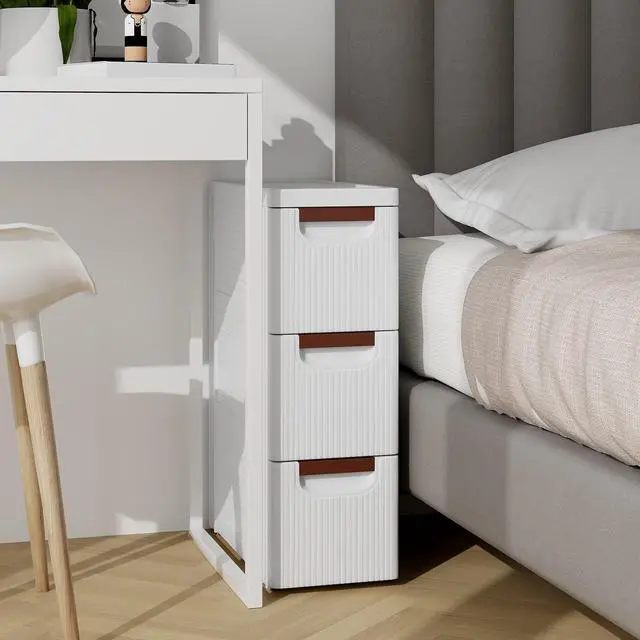 Alt view image 5 of 7 - 3 Drawers Storage Cart, Narrow Plastic Dresser, Rolling Organizer Cart for Office Classroom Bedroom Bathroom Art Craft Supplies, Mobile Slim Utility Cart on Wheels (7.5"x16.5"x22.5")