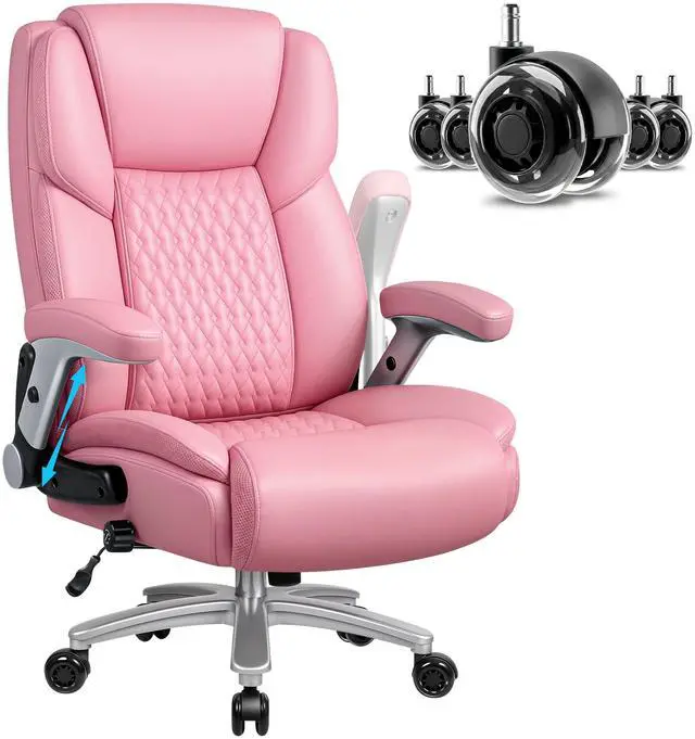 Main image of Big and Tall Office Chair 600lbs, Heavy Duty Executive Office Chair for Heavy People, Pink High Back Office Leather Ergonomic Chair with Adjustable Armrests and Lumbar Support for Computer Desk Chair