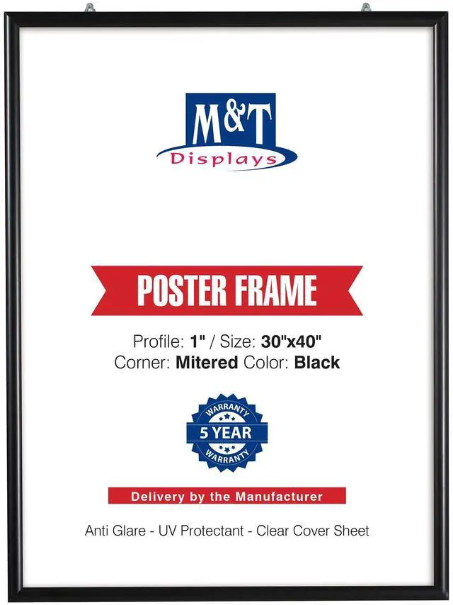 Main image of Portable Snap Poster Frame 30x40 Inch Black 1" Aluminum Profile Front Loading Wall Mounting Photo Picture Document Certificate Sign Holder Mitered Corner Anti Glare Cover