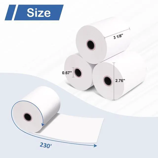 Alt view image 5 of 6 - 10 Rolls 3 1/8 x 230 Thermal Paper Receipt Rolls Cash Register POS Receipt, Thermal Ppaper Rolls Fits All Credit Card Terminal BPA Free Receipt Paper-, White