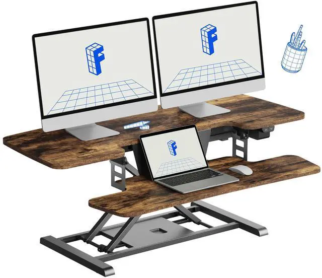Main image of 42" Electric Standing Desk Converter Height Adjustable Desk Strong Weight Capacity Motorized Stand up Desk Riser for Office Home, Rustic Color