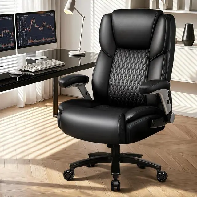 Alt view image 2 of 7 - Big and Tall Office Chair 600LBS, Heavy Duty Office Chair for Heavy People, High Back Executive Office Leather Chair with Adjustable Armrests and Lumbar Support, Black Ergonomic Big Tall Chair