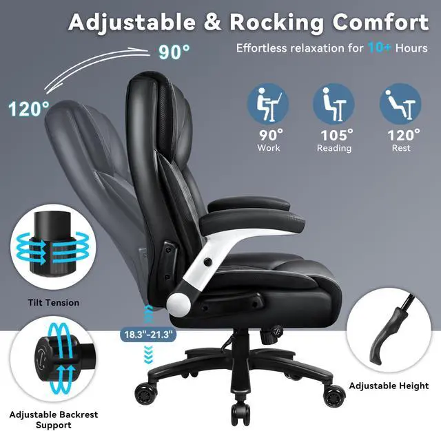 Alt view image 6 of 7 - Big and Tall Office Chair 600LBS, Heavy Duty Office Chair for Heavy People, High Back Executive Office Leather Chair with Adjustable Armrests and Lumbar Support, Black Ergonomic Big Tall Chair
