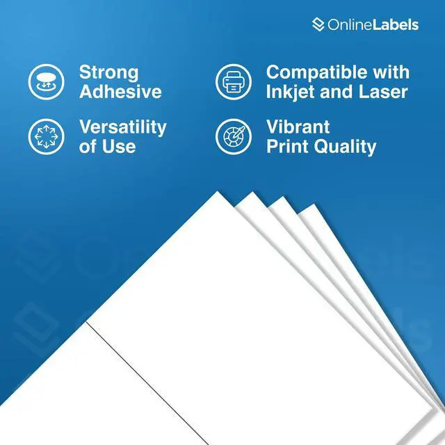 Alt view image 2 of 7 - OnlineLabels 8.5" x 5.5" Half-Sheet Shipping Labels - Matte - 500 Sheets | Permanent Adhesive, Blank Rectangle Labels, Inkjet & Laser Compatible, Ideal for FBA, FedEx, USPS, & UPS Shipping
