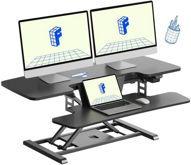 Main image of 42 inch Electric Motor Desk Converter, Height Adjustable Motorized Stand up Desk Riser with Quick Release Keyboard Tray, Black Monitors and Laptop Workstation