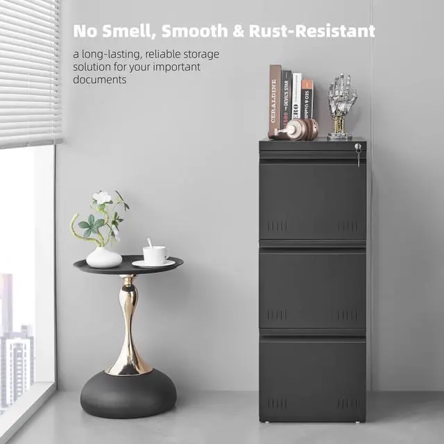 Alt view image 3 of 7 - Vertical 3 Drawer File Cabient with Lock, Metal Filing Cabinets for Home Office, Heavty Duty Office Storage Cabinet for A4/Letter/Legal (Matte Black)