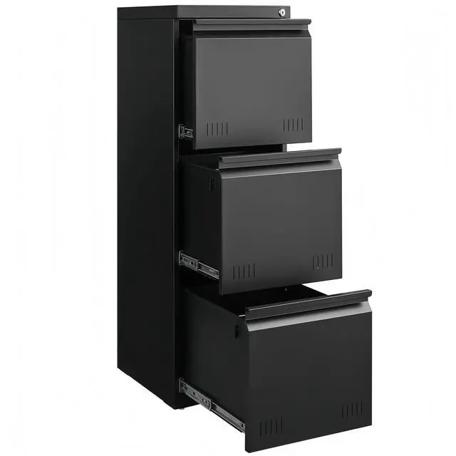 Main image of Vertical 3 Drawer File Cabient with Lock, Metal Filing Cabinets for Home Office, Heavty Duty Office Storage Cabinet for A4/Letter/Legal (Matte Black)