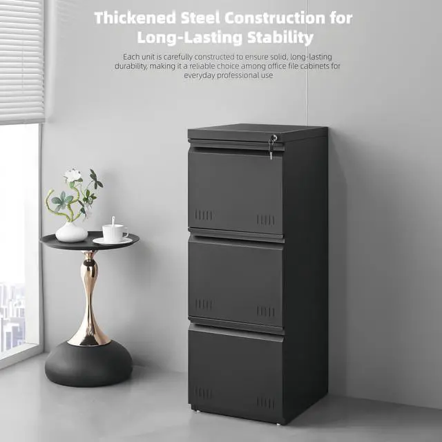 Alt view image 6 of 7 - Vertical 3 Drawer File Cabient with Lock, Metal Filing Cabinets for Home Office, Heavty Duty Office Storage Cabinet for A4/Letter/Legal (Matte Black)