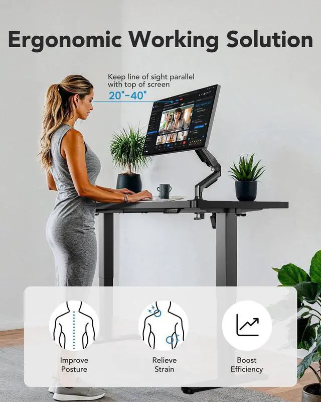 Alt view image 6 of 7 - 59 x 30 Inch 3-Stage Electric Standing Desk, Brushless Motor, Black | Extra-Low To Extra-High 23.649.2 Inch Range, <55 dB Motor, Dual Hooks, 4 Presets, 220 lb Capacity; Ships In 2 Packages