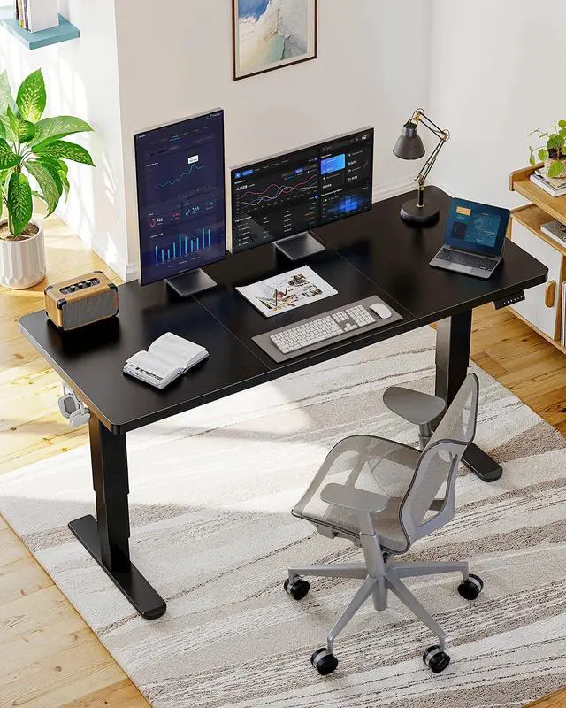 Alt view image 2 of 7 - 59 x 30 Inch 3-Stage Electric Standing Desk, Brushless Motor, Black | Extra-Low To Extra-High 23.649.2 Inch Range, <55 dB Motor, Dual Hooks, 4 Presets, 220 lb Capacity; Ships In 2 Packages