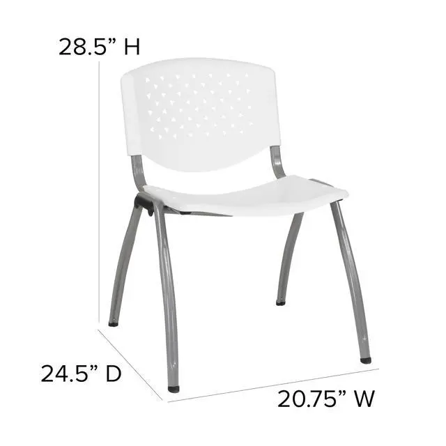 Alt view image 3 of 7 - HERCULES Series 880 lb. Capacity White Plastic Stack Chair with Titanium Gray Powder Coated Frame | Powder Coated, 880 LBS. Weight Capacity