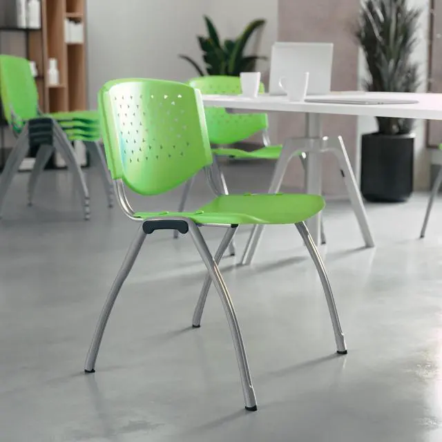 Alt view image 2 of 7 - HERCULES Series 880 lb. Capacity Green Plastic Stack Chair with Titanium Gray Powder Coated Frame | Powder Coated, 880 LBS. Weight Capacity