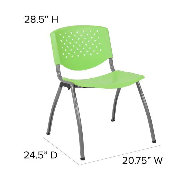 Alt view image 3 of 7 - HERCULES Series 880 lb. Capacity Green Plastic Stack Chair with Titanium Gray Powder Coated Frame | Powder Coated, 880 LBS. Weight Capacity
