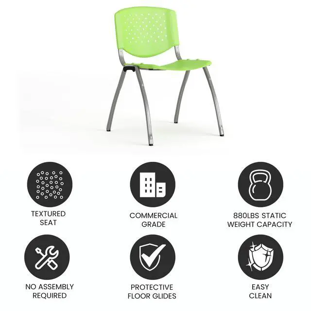 Alt view image 5 of 7 - HERCULES Series 880 lb. Capacity Green Plastic Stack Chair with Titanium Gray Powder Coated Frame | Powder Coated, 880 LBS. Weight Capacity