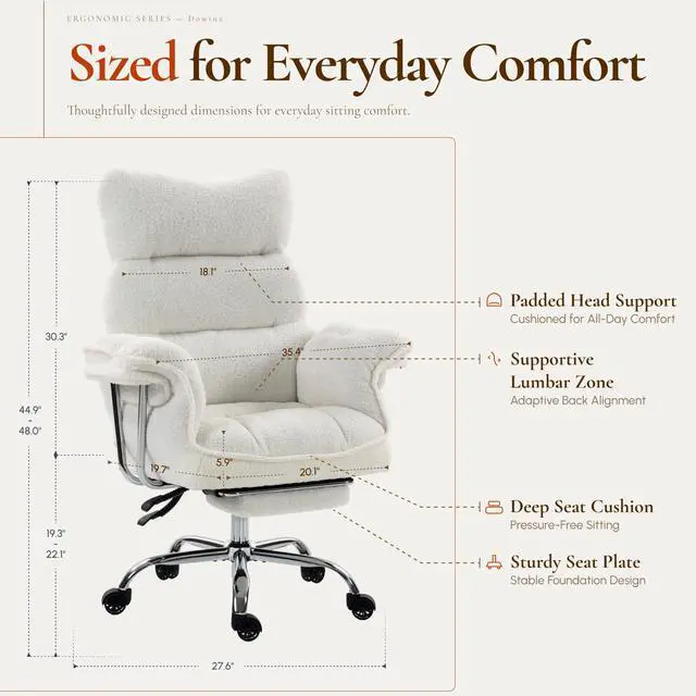 Alt view image 2 of 5 - Big and Tall Office Chair, Ergonomic Desk Chair with Thick Cushion, Wide Seat & Armrests Computer Gaming Chair,High Back Reclining Teddy Fleece Criss Cross Chair with Foot Rest, White