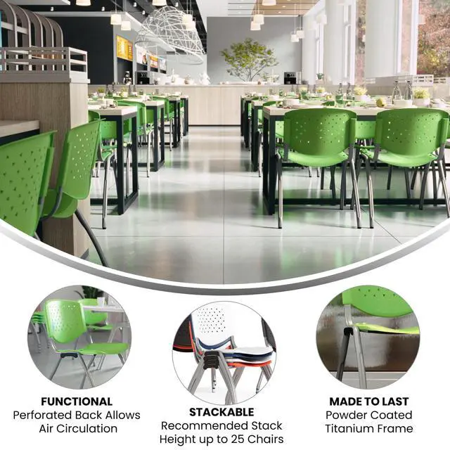 Alt view image 4 of 7 - HERCULES Series 880 lb. Capacity Green Plastic Stack Chair with Titanium Gray Powder Coated Frame | Powder Coated, 880 LBS. Weight Capacity
