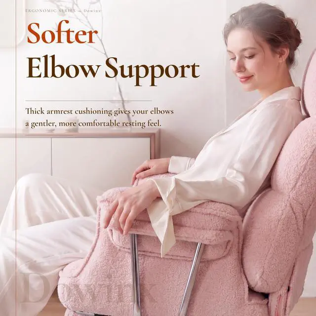 Alt view image 3 of 5 - Big and Tall Office Chair, Ergonomic Desk Chair with Thick Cushion, Wide Seat & Armrests Computer Gaming Chair,High Back Reclining Teddy Fleece Criss Cross Chair with Foot Rest, Pink